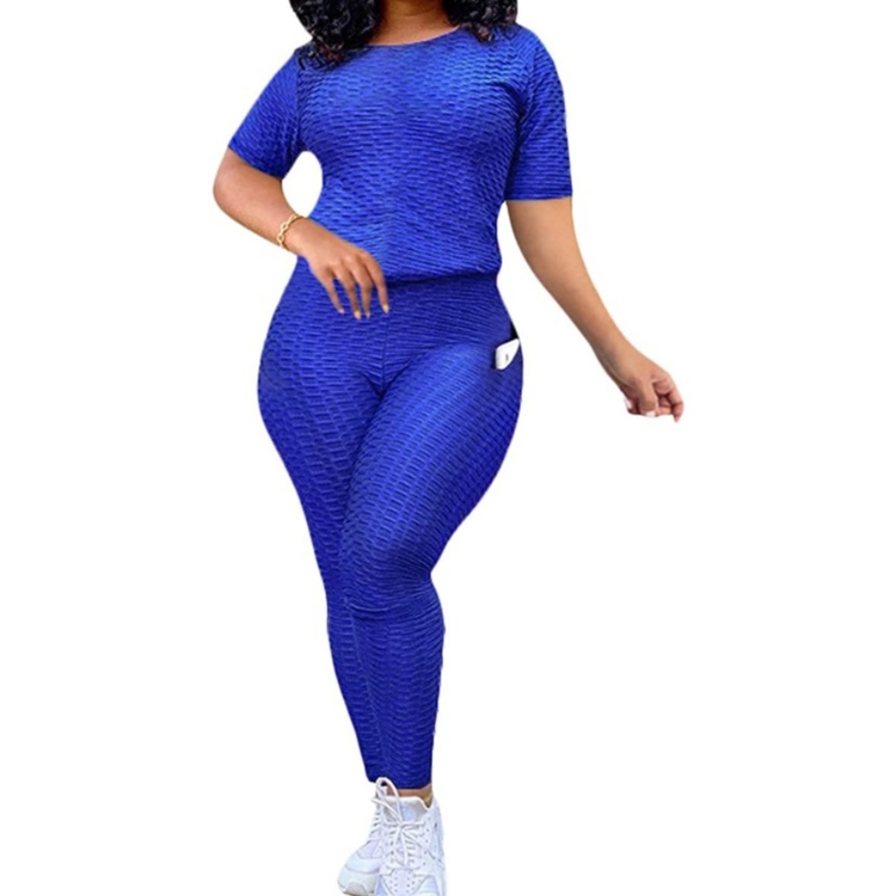 Workout Set 2 Piece Short Sleeve T Shirts Tummy Control Butt Lifting Yoga Pants!